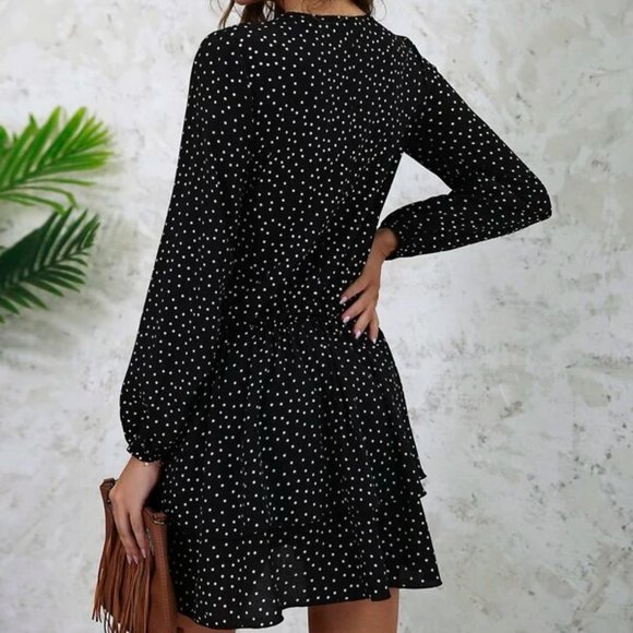 Black/White Polka Dot Dress with Keyhole Neck in S - Picture 2 of 3